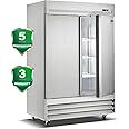 SMETA Commercial Freezer, 47 Cu.ft Reach-in 54''W Double Door Stainless Steel Freezer for Restaurant, Bar, Home, Shop, Business 2 Doors, 2 Section Fan Cooling