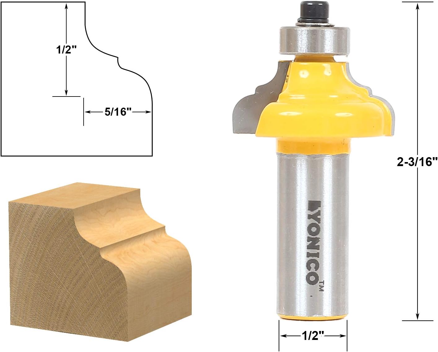 Yonico 13984 - Classical Ogee Edge Forming Router Bit, Cutting Depth: 5/16" - 1/2" Shank, 1/2 Inch - Image 3