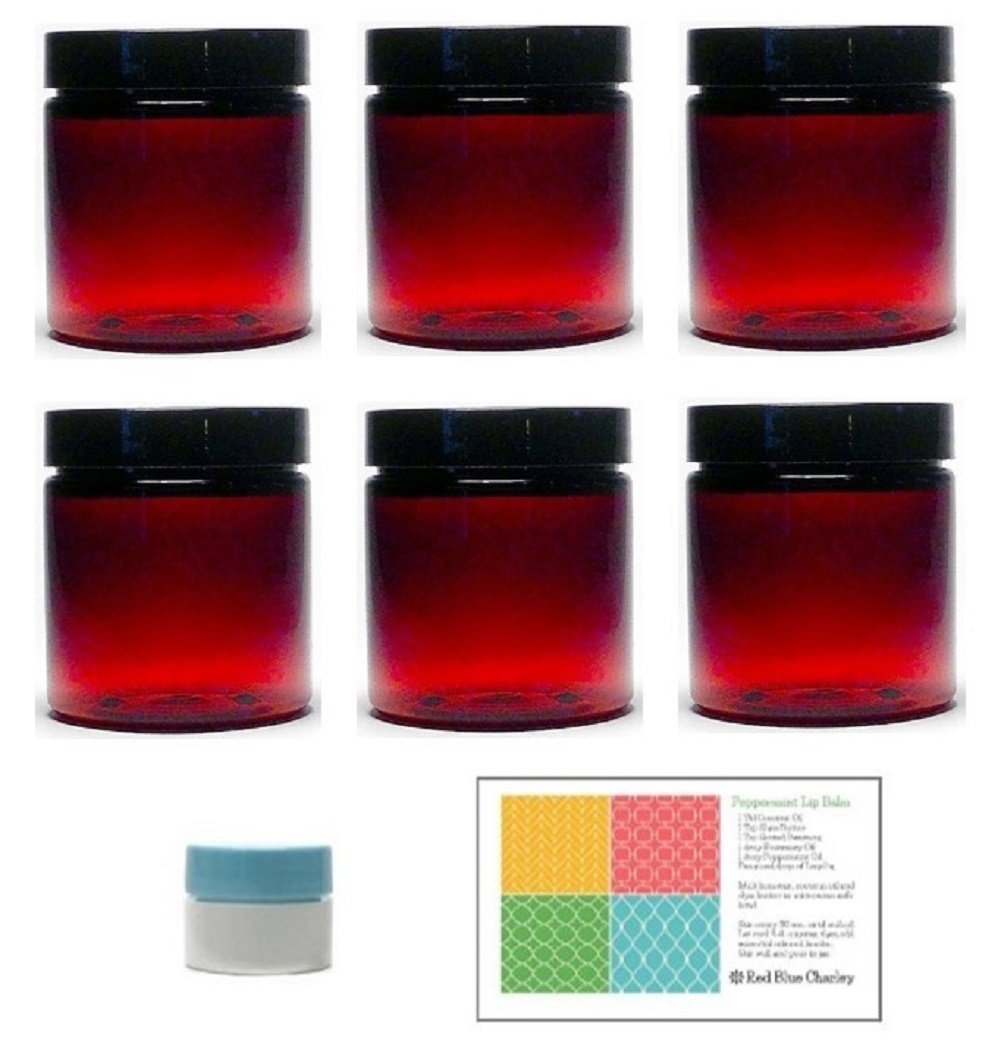 Amber 4 oz Plastic Jars with Black Lids 6 pk with Mini Jar PET Round Refillable