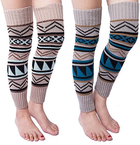 2 Pairs Womens Cable Knit Thigh High Crochet Boot Socks, Leg Wamers for Girls