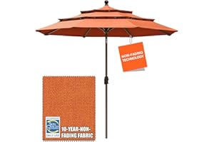 EliteShade USA 9Ft 3 Tiers Market Umbrella Patio Umbrella Outdoor Table Umbrella with Ventilation and 5 Years Non-Fading Top,Rust