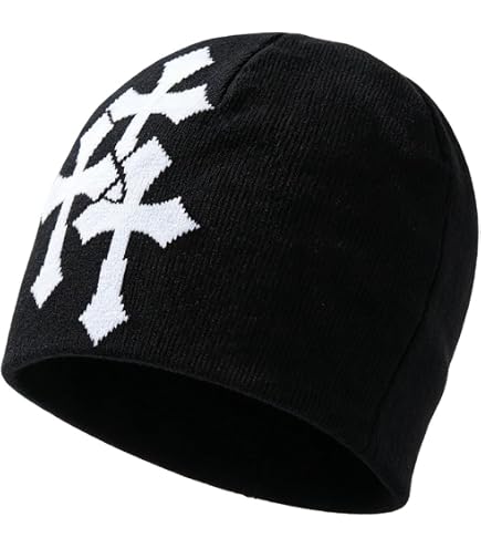 Fashion Knit Beanie with Cross Pattern Y2K Unisex Soft Jacquard