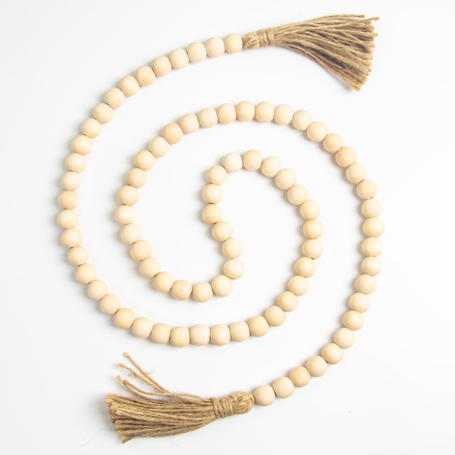 Becho 57 Inches Wood Bead Garland with Tassels - Home Decor Prayer Beads Farmhouse Wall Hanging
