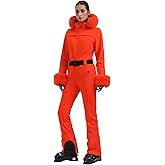 GSOU SNOW Womens Ski Suit One Piece Snowsuit Snowboard Jacket Slim Snow Jumpsuit Faux Fur Ski Outfit Waterproof