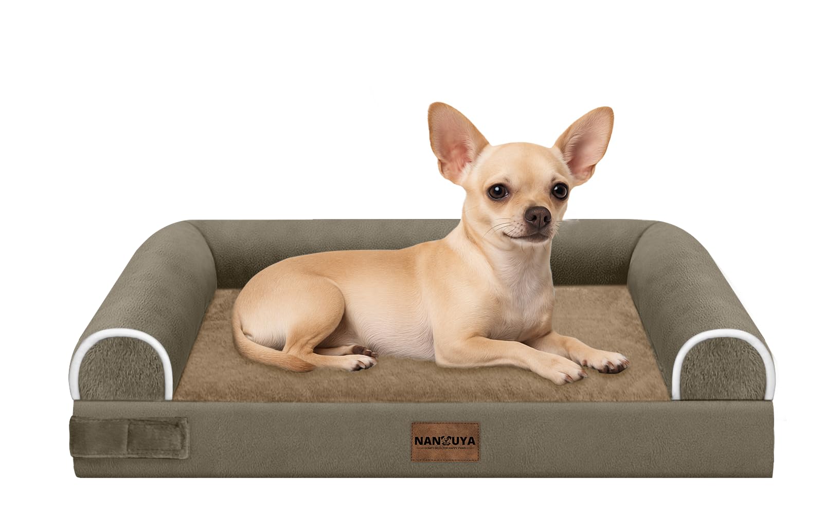 Small Dog Bed Orthopedic Washable: Beds Bolster Small Sized Dogs Bed Egg Crate Foam Couch Sofa Waterproof with Removable Cover - Brown Image