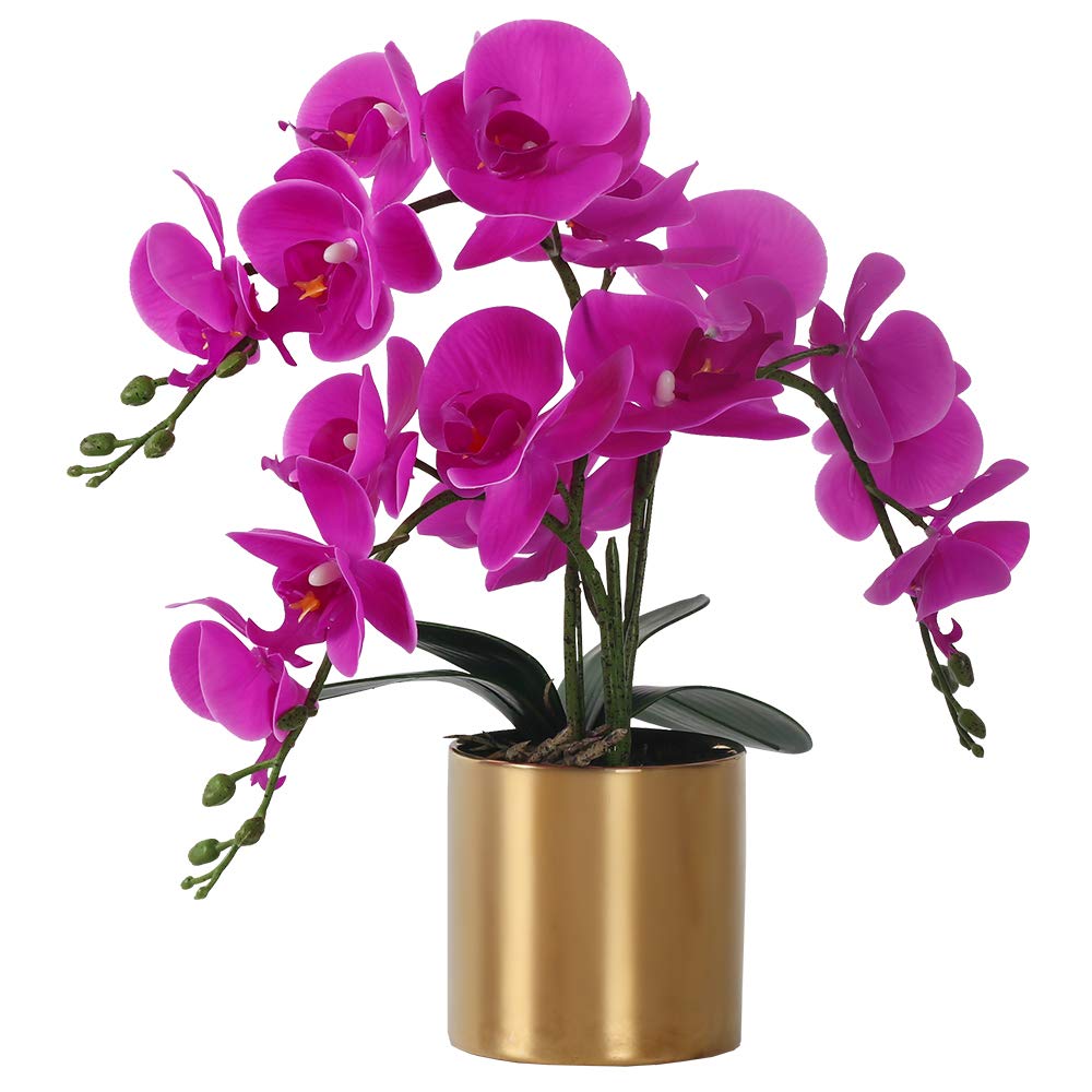 Photo 1 of LESING Artificial Orchid Flower with Vase, White Orchid Bonsai Faux Orchid Phalaenopsis Plant Pot Arrangements