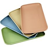 WANGSHIQI Wheat Straw Plates,4 Pack Rectangular Dinner Plates,Dinner Dishes Lightweight Plates Salad Plate for Kitchen Camping - BPA Free (4, multicolour)