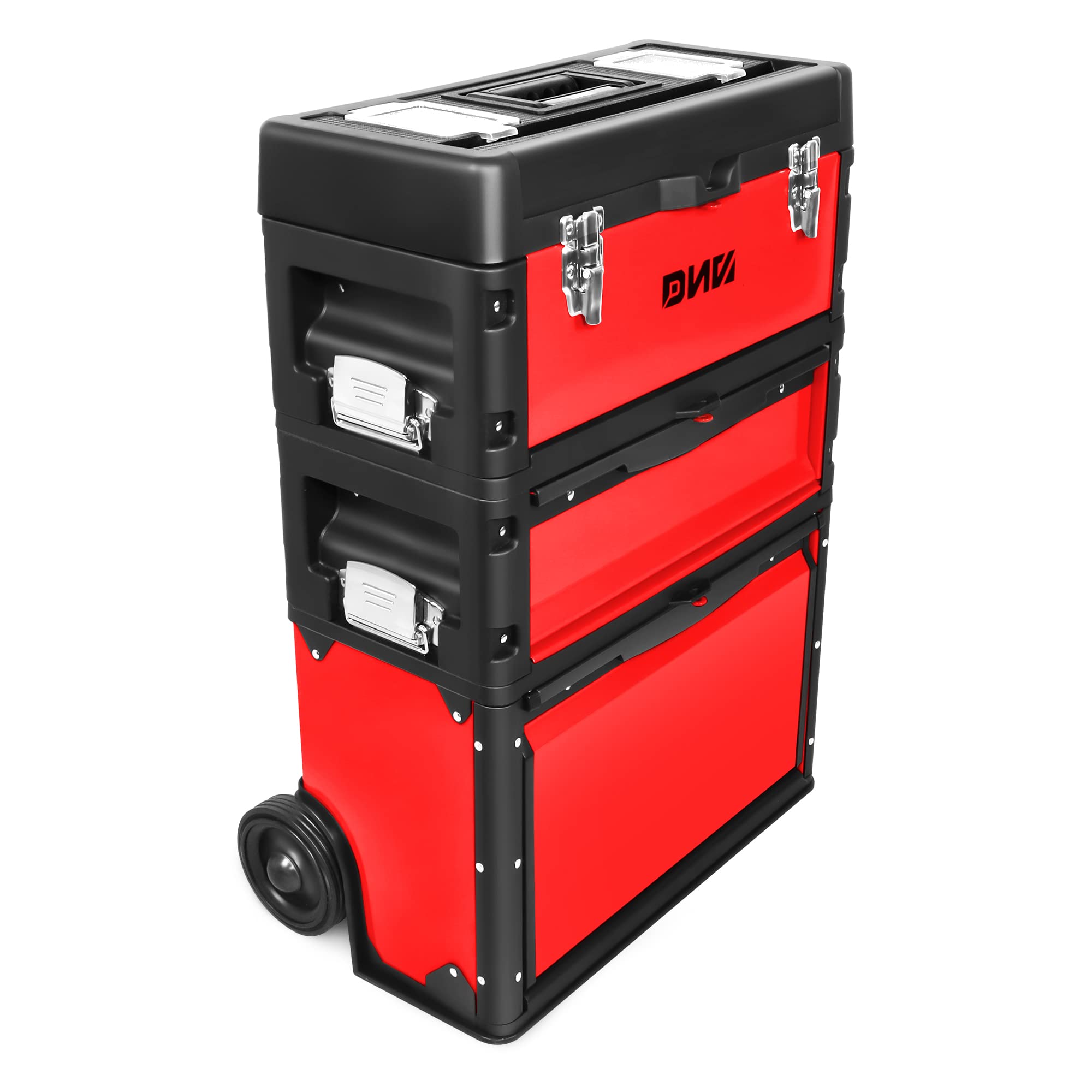 Photo 1 of ?DNA MOTORING TOOLS-00222 ?19.5" x 28.5" x 12" ?3-Tier Stackable Separate Hand Case Tool Boxes Trolley, 3-in-1 Storage Compartments, Red