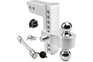 Adjustable Trailer Hitch - Tlvuvmo Aluminum Drop Hitch (Fits 2.5'' Receiver), 8 Inch Drop/Rise, 18,500 LBS GTW Heavy Duty Truck Hitch, (2'' & 2-5/16'') Chrome Plated Steel Balls - Tow Hitch Ball Mount