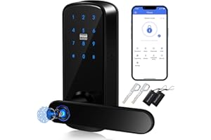 Smart Fingerprint Door Lock,HyBaiS Smartlock Keyless Front Door,Keypad Lock with Handle,Door Lock Code,Digital IC Card Lock,WiFi & APP Control Lock,Biometric Door Lock for Hotel Apartment Rental