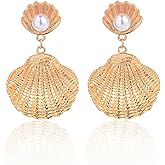 Gold Starfish Earrings for Women Pearl Sea Shell Earrings Large Starfish Dangle Earrings Summer Beach Earrings for Women Ocean Jewelry Gift