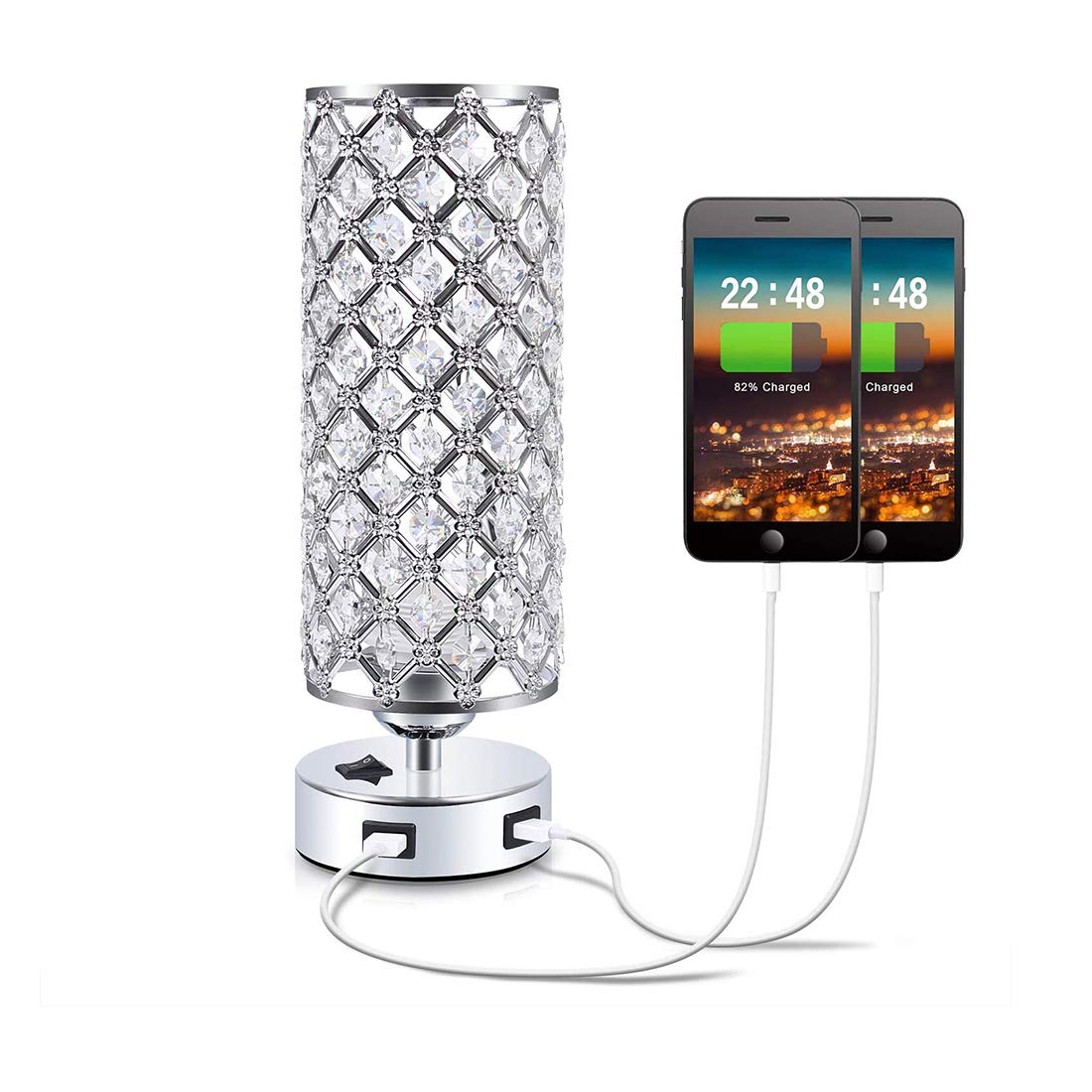 Crystal Table Desk Lamp, Modern Bedside Table Lamp, Nightstand Decorative Room Table Lamp, Sliver Lamp Shade Night Light Fixture for Living Room/Bedroom/Dining Room/Kitchen