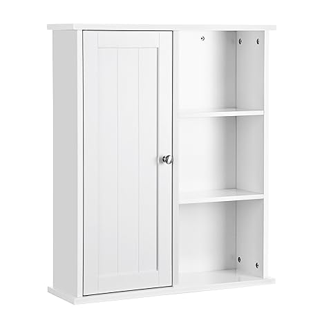 VASAGLE Schränkchen Hängeschrank Wandschrank Badschrank Küchenschrank Regal Aufbewahrung mit Tür und Einlegeboden weiß 60 x 7