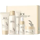 Moisturizing Korean Rice Skin Care Set – Radiance Skincare 5-Step Routine with Rice Cleanser, Toner, Serum, Face Cream, Eye Cream, Hyaluronic Acid & Ceramides for Glowing Skin, All Skin Types