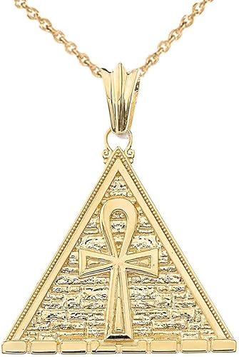 Amazon 精巧な14kイエローゴールド アンククロス ピラミッドペンダントネックレス ネックレス 通販