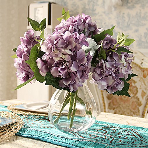 Felice Arts Artificial Silk Flowers California Fake Beautiful Hydrangea Bunch Bouquet Flower for Home Wedding Decor Pack of 3 (PURPLE)