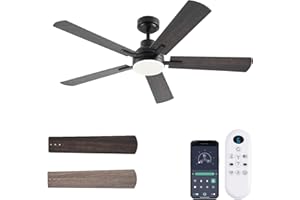 JSAITEE 52 Inch Smart Ceiling Fan with Lights, Remote & App Control, DC Reversible Motor, 8 Speeds Quiet 35dB, 3CCT Dimmable LED, Low Profile Modern Ceiling Fans for Bedroom Living Room, Brown