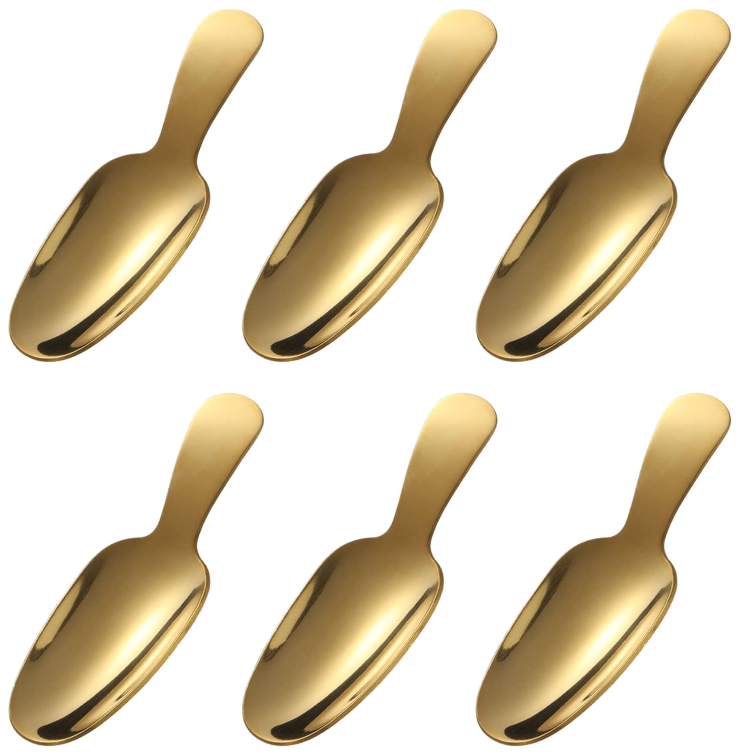 Dessert Spoon 6 Pcs Stainless Steel Salt Spoon Short Handle Coffee Scoop Mini Tea Spoons for Small Jars, Sugar, honey, Spice, Ice Cream, Milk Powder (Gold)