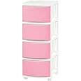 IRIS USA Plastic Drawer Storage Organizer, 4-Drawers, for Classroom Art Supplies Dresser Closet Bathroom Dorm Bedroom Laundry Room, Slim Narrow, White Frame with Matte Pink Front Panels