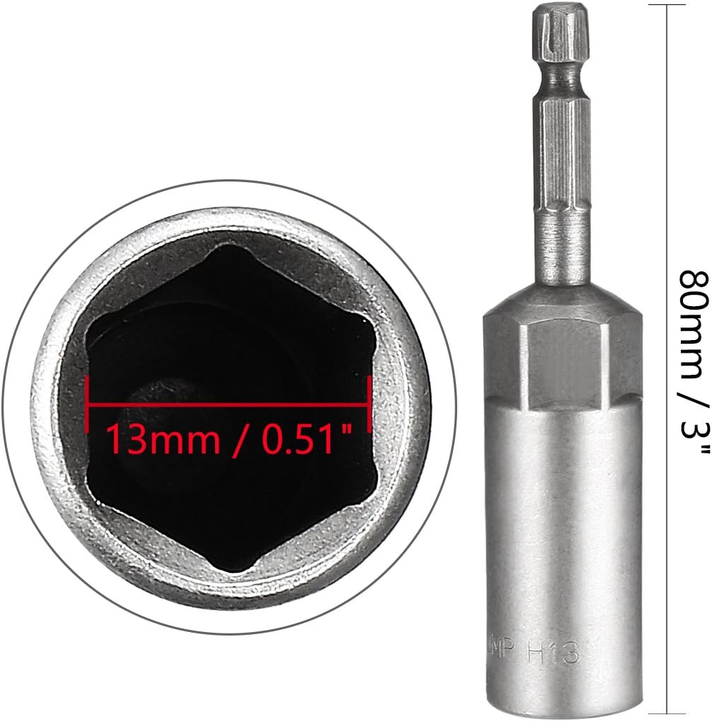 Sourcingmap 5 Pcs 1/4" Quick-Change Hex Shank 13mm Nut Setter Driver Drill Bit, 80mm Length, Metric No-Magnetic - Image 4