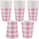 EaciTown Pink Paper Cups Pink Gingham Party Supplies Easter Day Pink Coffee Cups Disposable Valentines'day Beverage Cups (30)