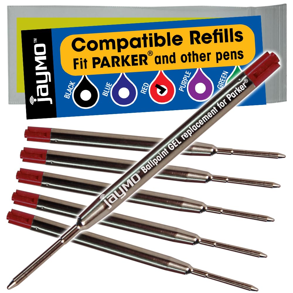 Jaymo Replacement for Parker 30525PP/30526PP - Measures 3.875 in / 98 mm Long - G2 Gel Ballpoint Pen Refill - 6 Red