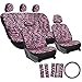 OxGord 17pc Set Zebra Animal Print Auto Seat Covers Set - Front Low Back Buckets - Rear Split Bench - Pink & Black