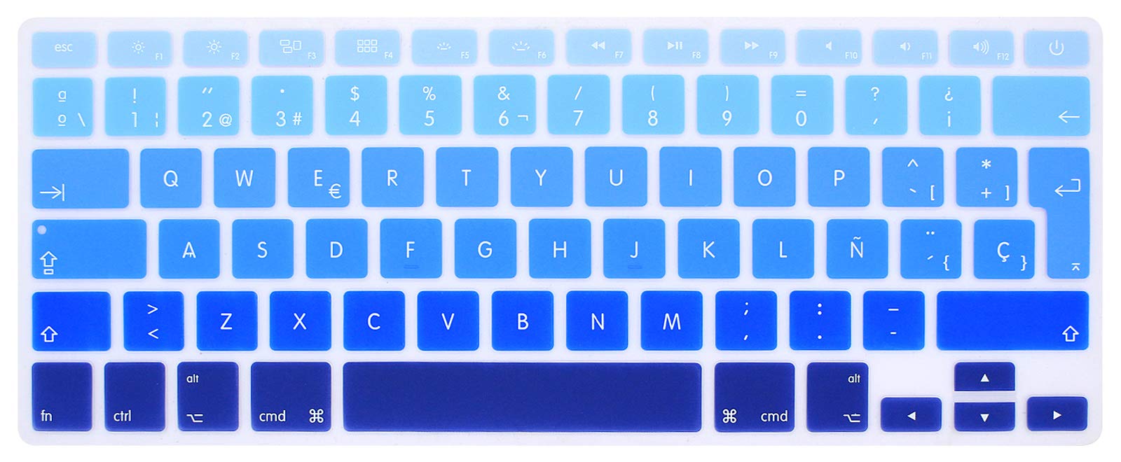 MMDW EU/UK Spanish Keyboard Cover for Macbook Pro 13,15 Inch (with or without Retina Display,2015 or Older Version) for Macbook Old Air 13 Inch European/ISO Keyboard Layout Silicone Skin-Ombre Blue