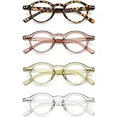 KoKoBin 4-Pack Small Round Reading Glasses Comfortable Readers Colored Stylish Frame for Women