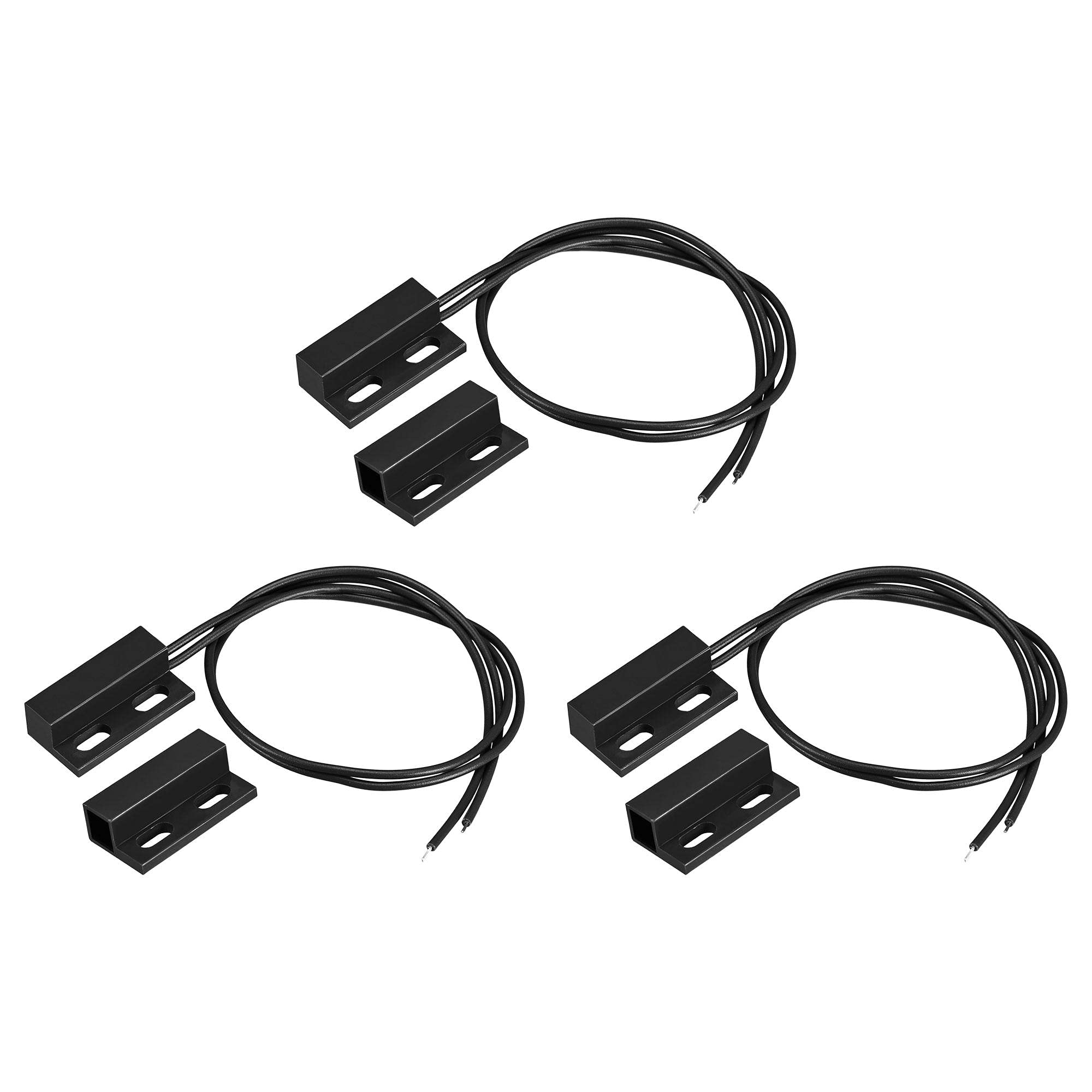 sourcing map Wired Door Contact Window Sensor NC Surface Mount Magnetic Reed Switch Black 3 Pcs