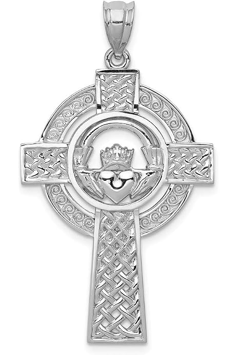 14K White Gold Celtic Claddagh Cross 