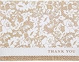 Country Burlap,Lace, and Floral Swirls Printed Thank You Notecards and Envelopes, 50 sets