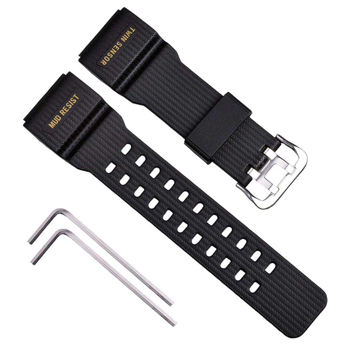 OliBoPo Natural Resin Replacement Watch Strap for Casio Mens G-Shock Master of G Mudmaster Twin Sensor Sports Watch GG-1000/GWG-100/GSG-100 (Black)