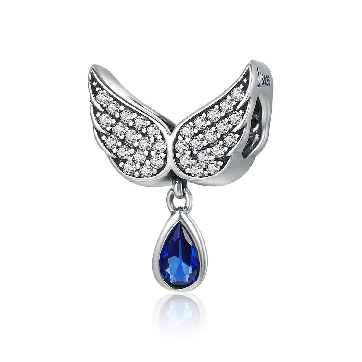FeatherWish 925 Sterling Silver Angel Wings Family Love Protection Bead Charm With Cubic Zirconia Compatible With Pandora Bracelet