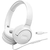 JBL Tune 520C - USB-C Wired on-Ear Headphones with Hi-Res Audio Support, JBL Pure Bass Sound, Comfort fit, USB-C connectivity, 3-Button Remote with Microphone and EQ presets Control (White)