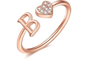 BRIJEWLIC 925 Sterling Silver Rings for Women Girls, Heart Initial Rings for Women Teen Girls Adjustable Letter Rings for Women Teen Girls Stackable Rings for Women Girls Gifts Jewelry