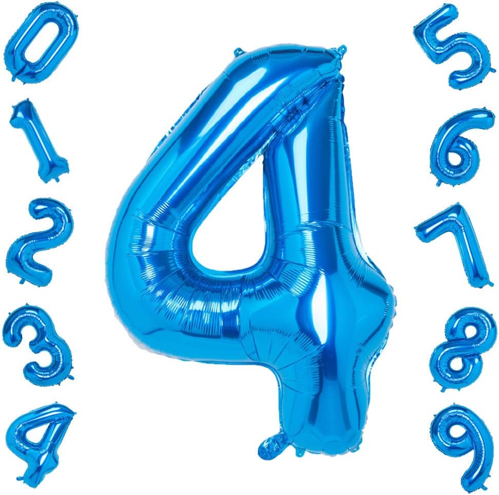 Gremode Blue 4 Balloons,40 Inch Birthday Party Decorations Supplies Helium Foil Mylar Digital Balloons (Blue 4 Number)