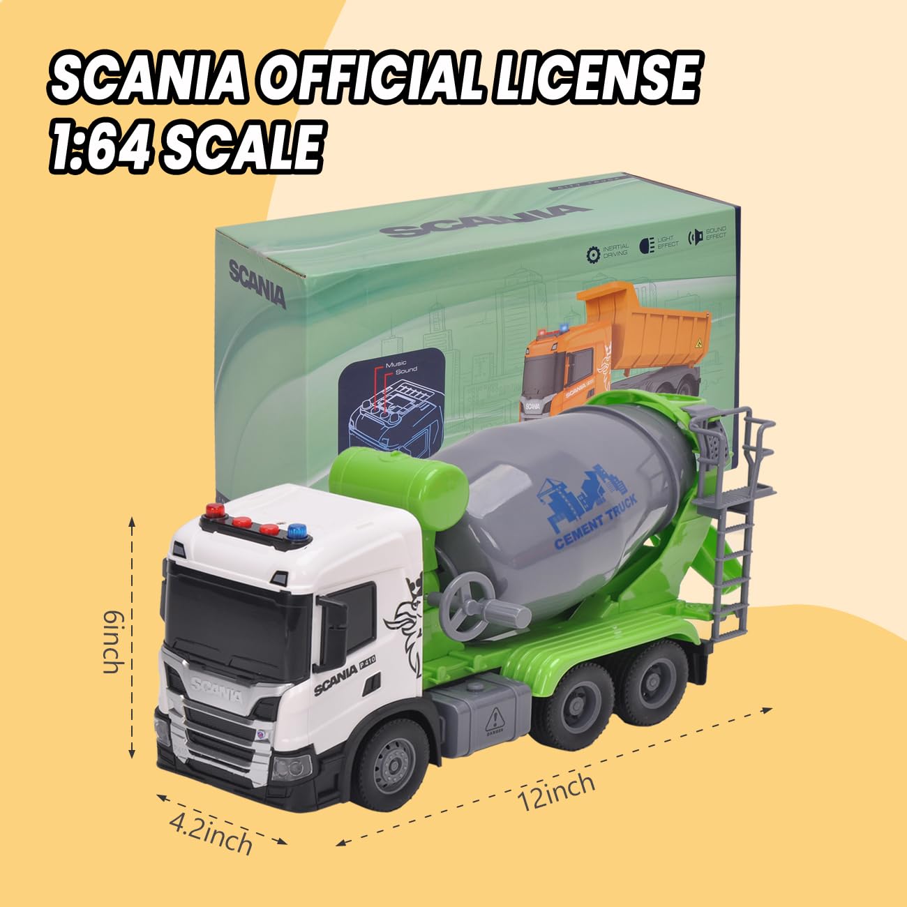 Cheerful Toys Kinder Betonmischer - Scania 30,8cm Betonmisch Fahrzeuge mit Licht und Sound, LKW Mischwagen Lastwagen Spielzeug für Jungen 3 4 5 6 Jahre, groß 6