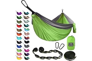 Gold Armour Camping Hammock - XL Double Hammock Portable Hammock Camping Accessories Gear for Outdoor Indoor with Tree Straps, USA Based Brand (Lime Green and Gray)