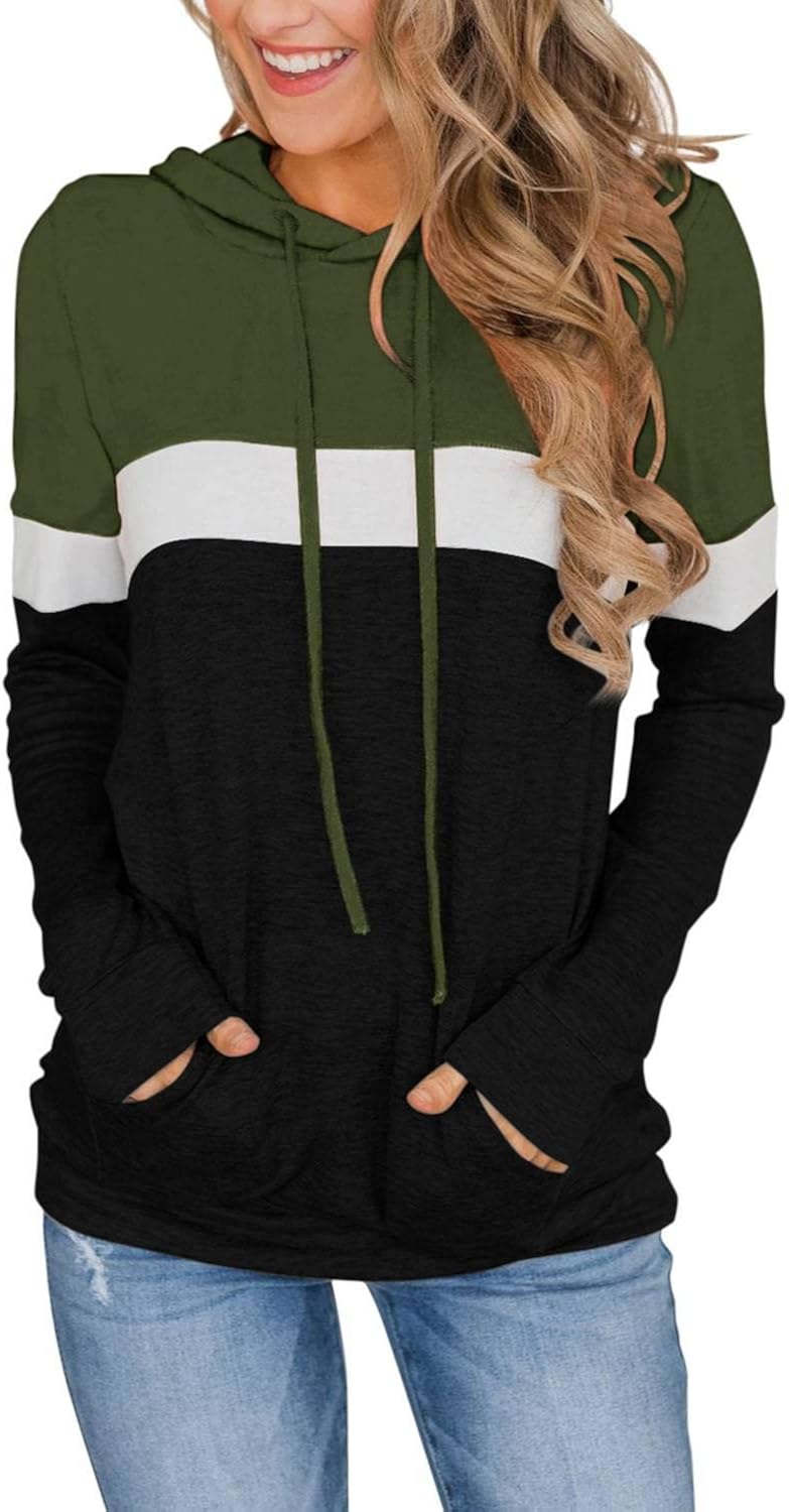 PINKMSTYLE Women's Casual Color Block Hoodies Tops Long Sleeve Drawstring Pullover Sweatshirts with Pocket(S-XXL) at  Women’s Clothing store