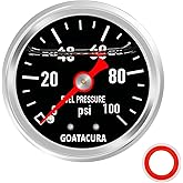 GOATACURA 0-100psi Glycerin Filled Fuel Pressure Gauge, 1-1/2" Black Dial Size, 304 Stainless Steel Case, 1/8" NPT Center Bac