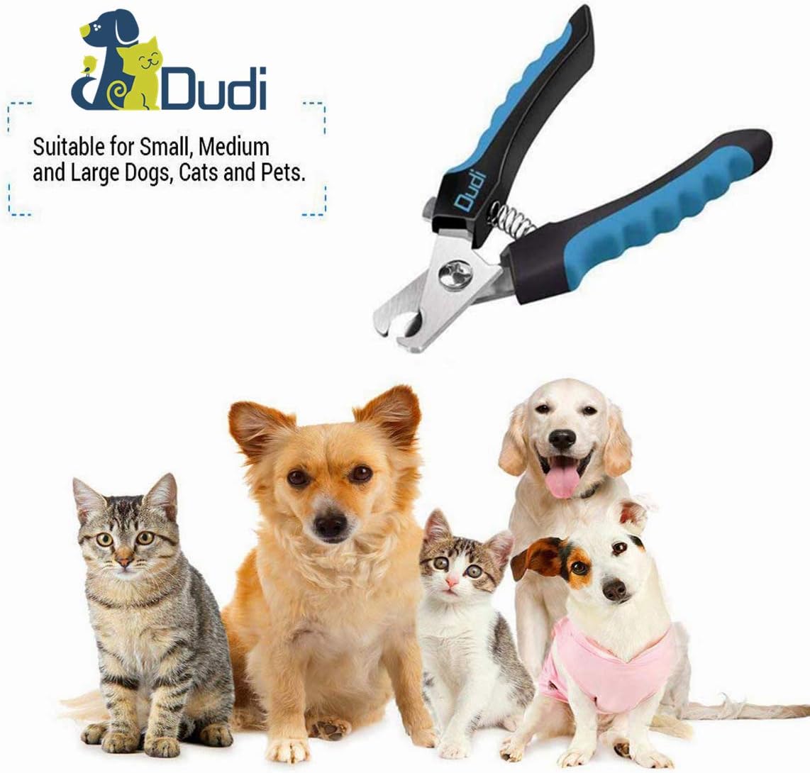 Dudi Dog Nail Clippers and Trimmer - with Quick Safety Guard to Avoid Over-Cutting Toenail - Grooming Razor Sharp Blades for Small Medium Large Breeds (Blue)
