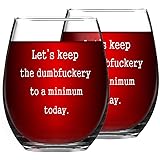 Set of 2 Funny Wine Glass 15 Oz, Let's Keep To A Minimum Today Stemless Wine Glasses for Women Men Friends Sisters Coworkers