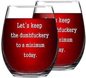 Set of 2 Funny Wine Glass 15 Oz, Let's Keep To A Minimum Today Stemless Wine Glasses for Women Men Friends Sisters Coworkers