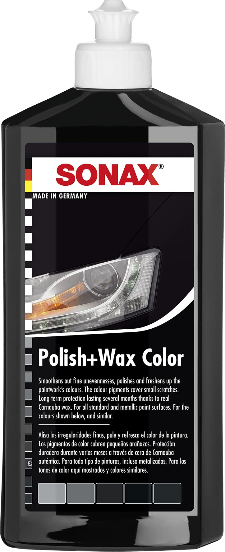 SONAX POLISH+WAX COLOR BLACK (500 ml) - Smoothens out fine unevennesses, polishes and freshens up the paintwork's colours. | Item-No. 0296100-544