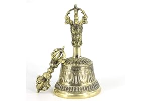 ABOONLYS Tibetan Buddhist Meditation Bell and Dorje Set, Made in Nepal-100% Handmade 6.7 inches Dharma Objects Brass Bell for Home Decoration for Meditation, Prayer, Reiki, Clarity, Focus, Healing Dorje Set