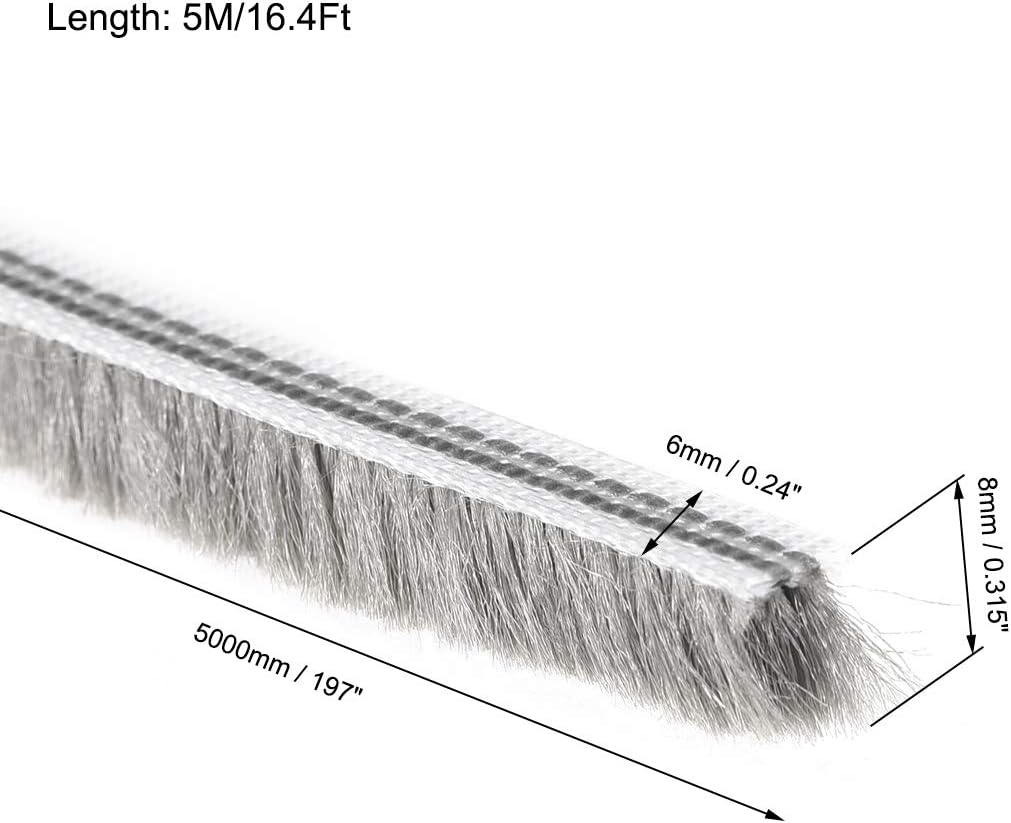 sourcing map Brush Weather Stripping, 5M/16.4Ft Card-Slot Seal Strip Pile Weatherstrip Sweep Elastic Brush for Door Window 6x8mm/WxH - Image 3