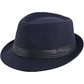 56-58CM Navy Blue Fedora Hat Felt Vintage Style Short Brim Hat Panama Jazz Cap for Winter Costume