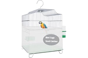 LWFCOEE Bird Cage Seed Catcher, Birdcage Skirt Guard, Adjustable Soft Nylon Mesh Netting Cover for Round Square Medium BirdCages Circumference 40-60 Inch, White