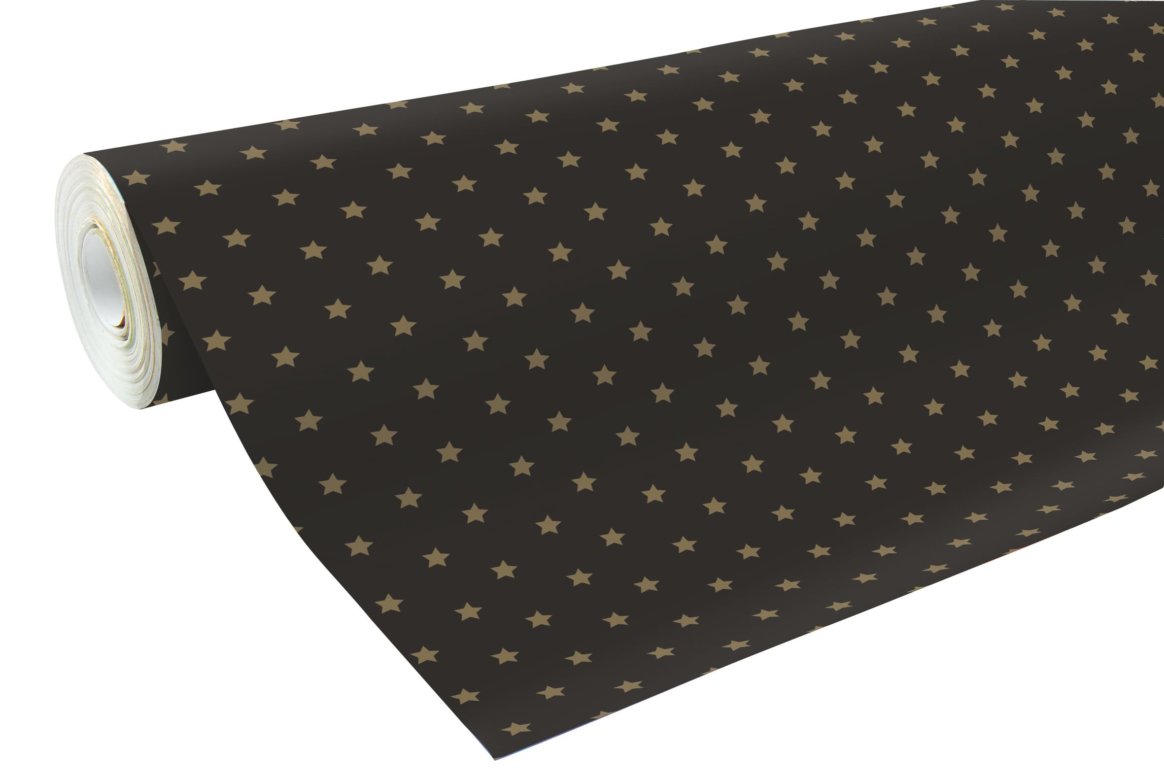 Clairefontaine 201339C - A Reel of Wrapping Paper - Wedding Ring Paper 60g - Format: 50x0,70m - Pattern: Golden Stars, Black Background - Gift Wrapping